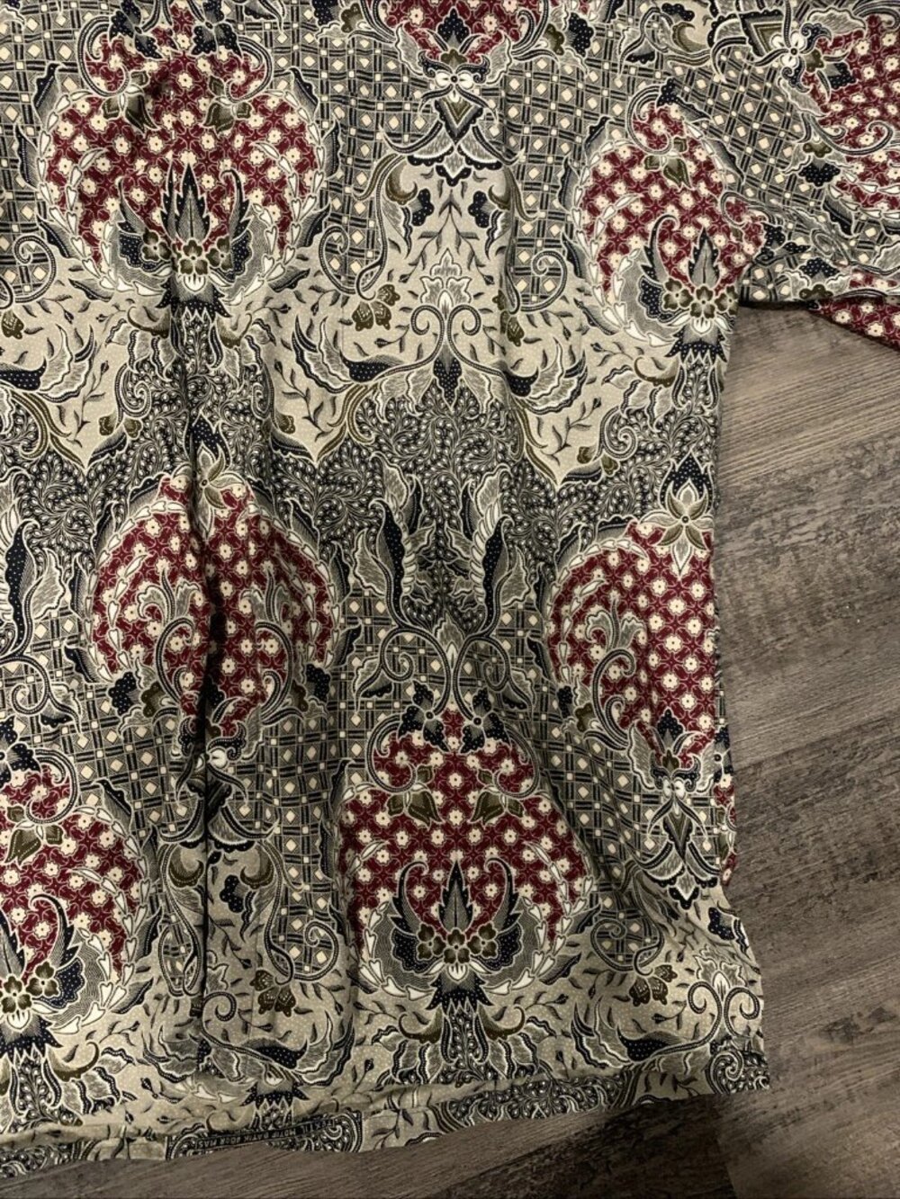 Vtg Singapore Exclusive Collection Batik Shirt Men's (XL) Green Red Floral Boho - Picture 3 of 11